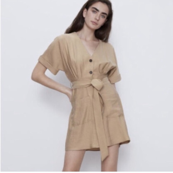 Zara camel button down dress - Picture 2 of 14